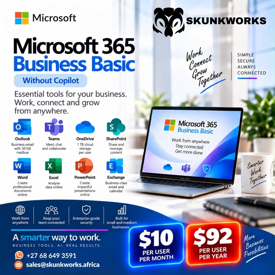 Microsoft 365 Business Basic without Copilot promotional offer from Skunkworks
