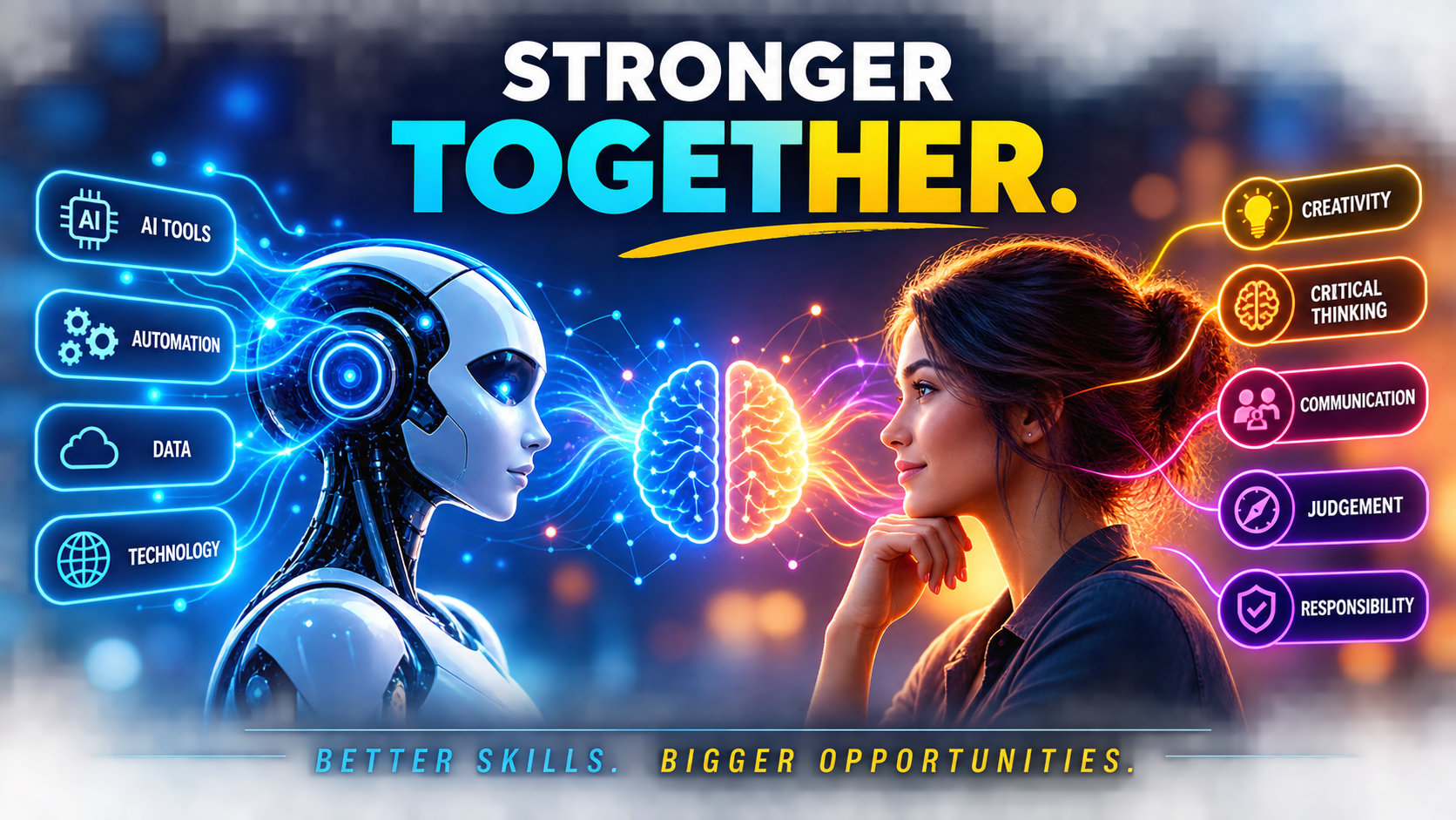Human skills and AI skills working together.