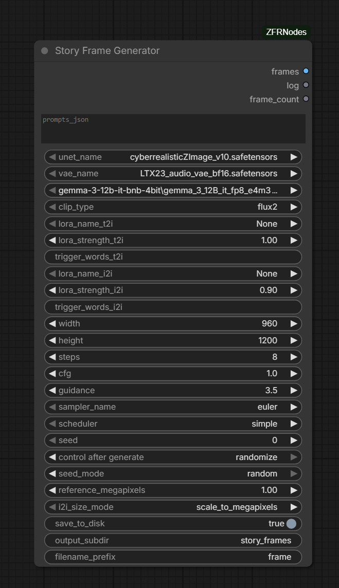 Story Frame Generator node