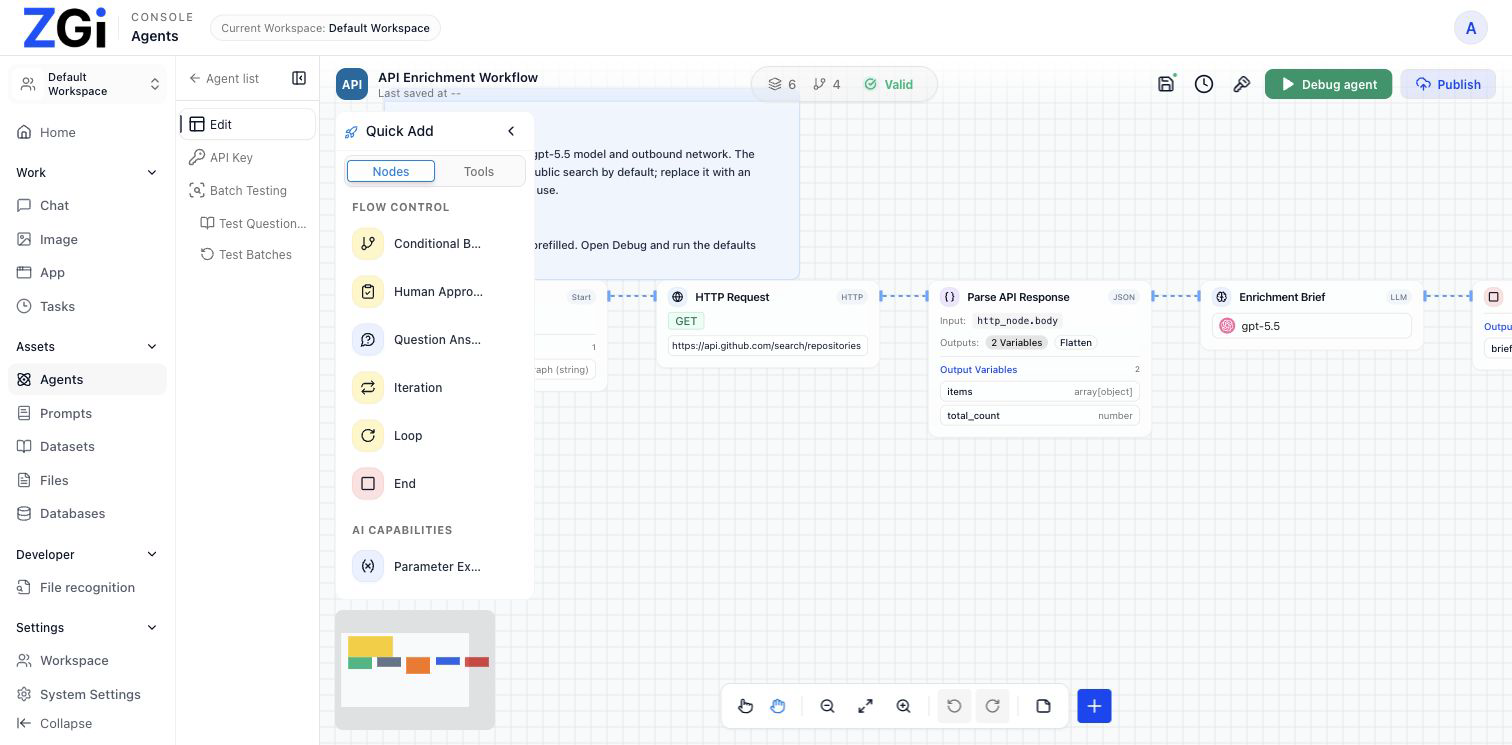 ZGI visual workflow editor