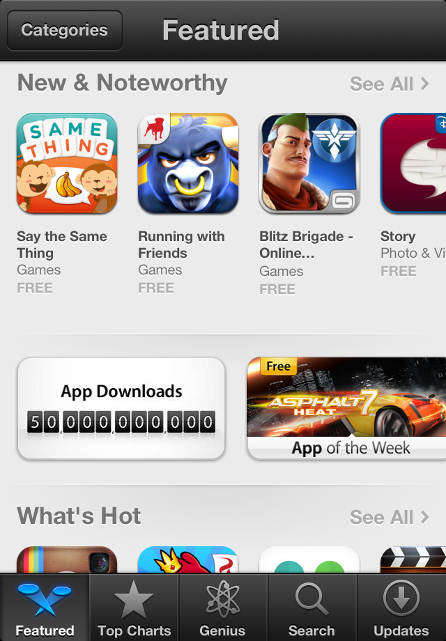 Screenshot of iOS 6 App Store Featured page