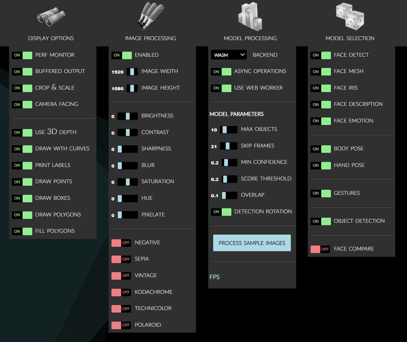 Options visible in demo