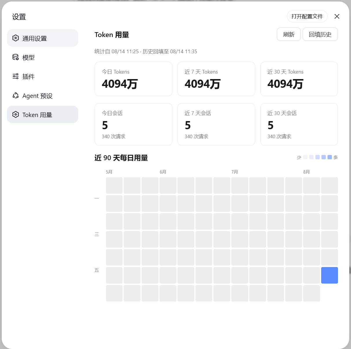 Token 用量设置页