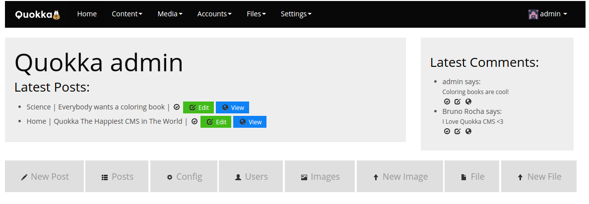 quokka cms admin content dashboard