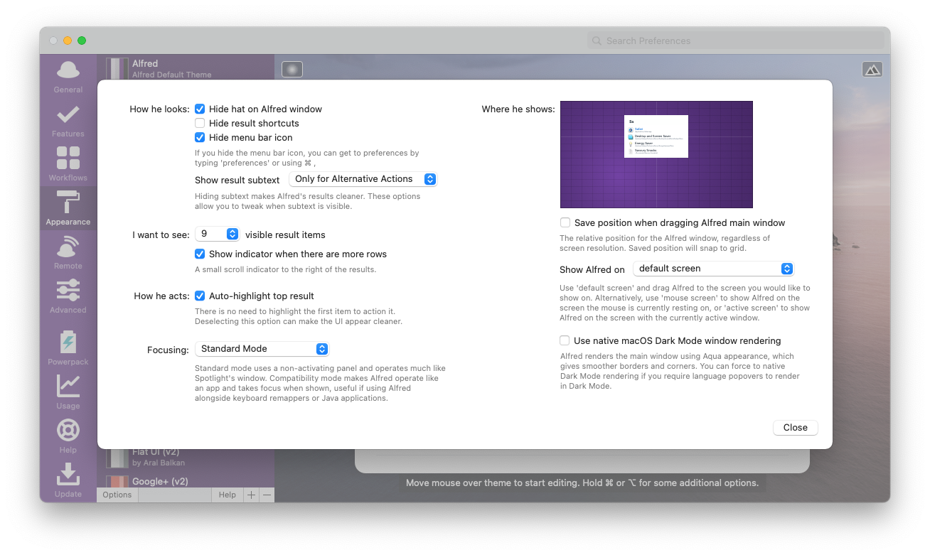 Alfred Appearance Options