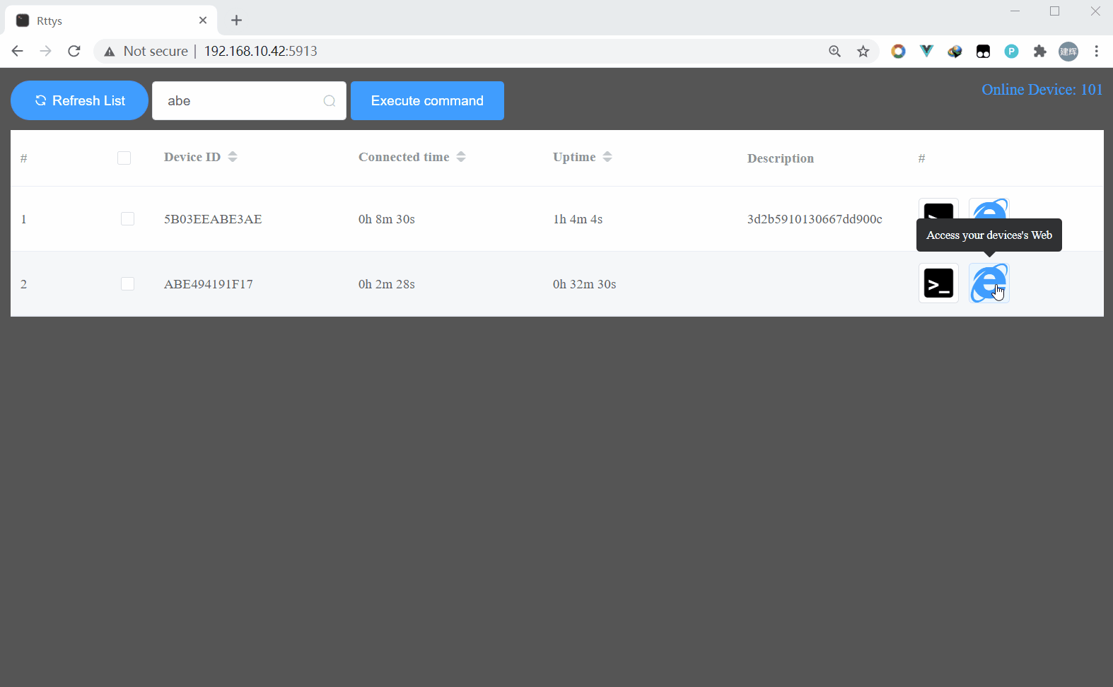 Access to a device's web interface
