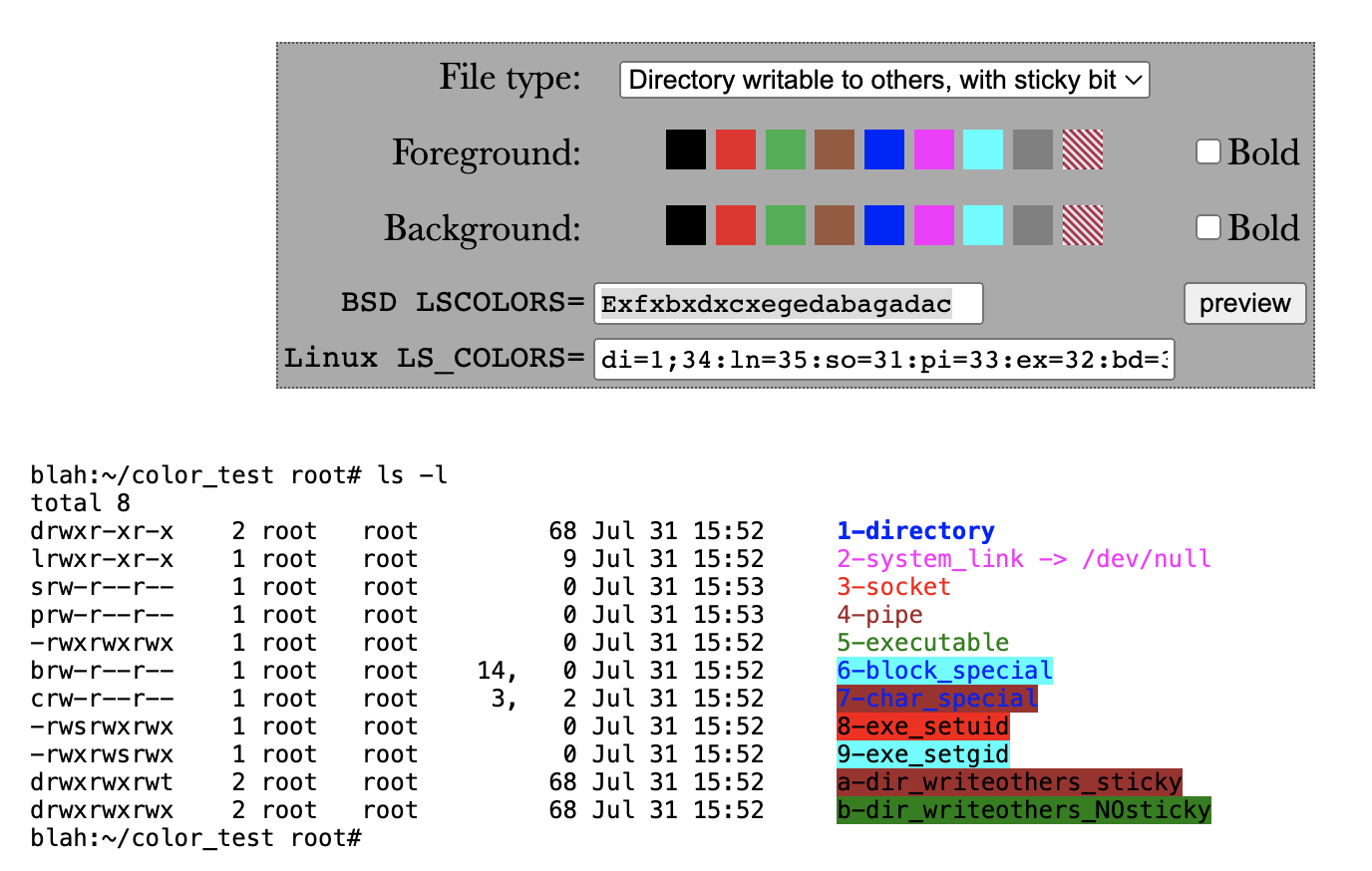 lscolors online generator