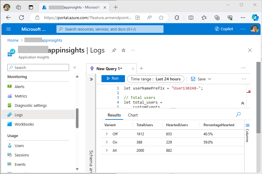 Screenshot of the Application Insights