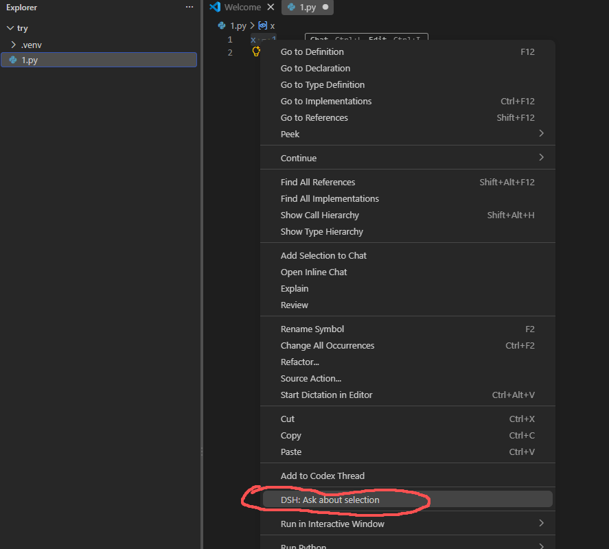Ask about selection menu