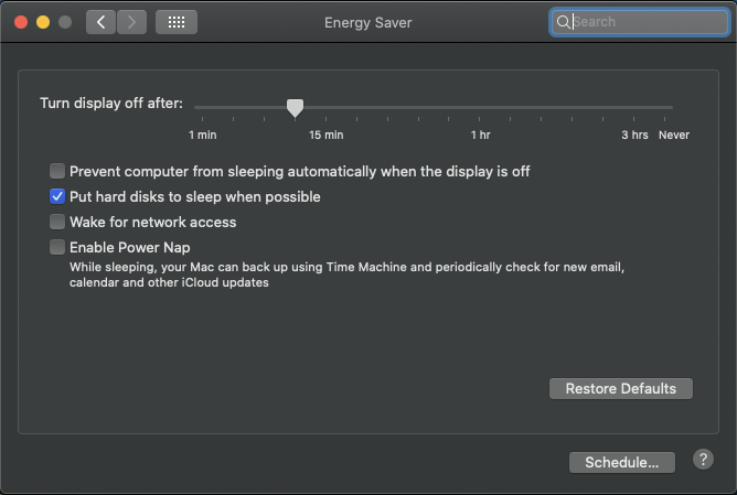 Energy Saver settings