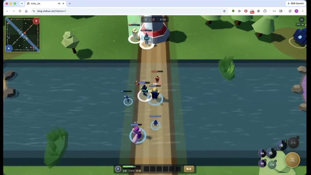 MOBA 原型录屏中的河道战斗