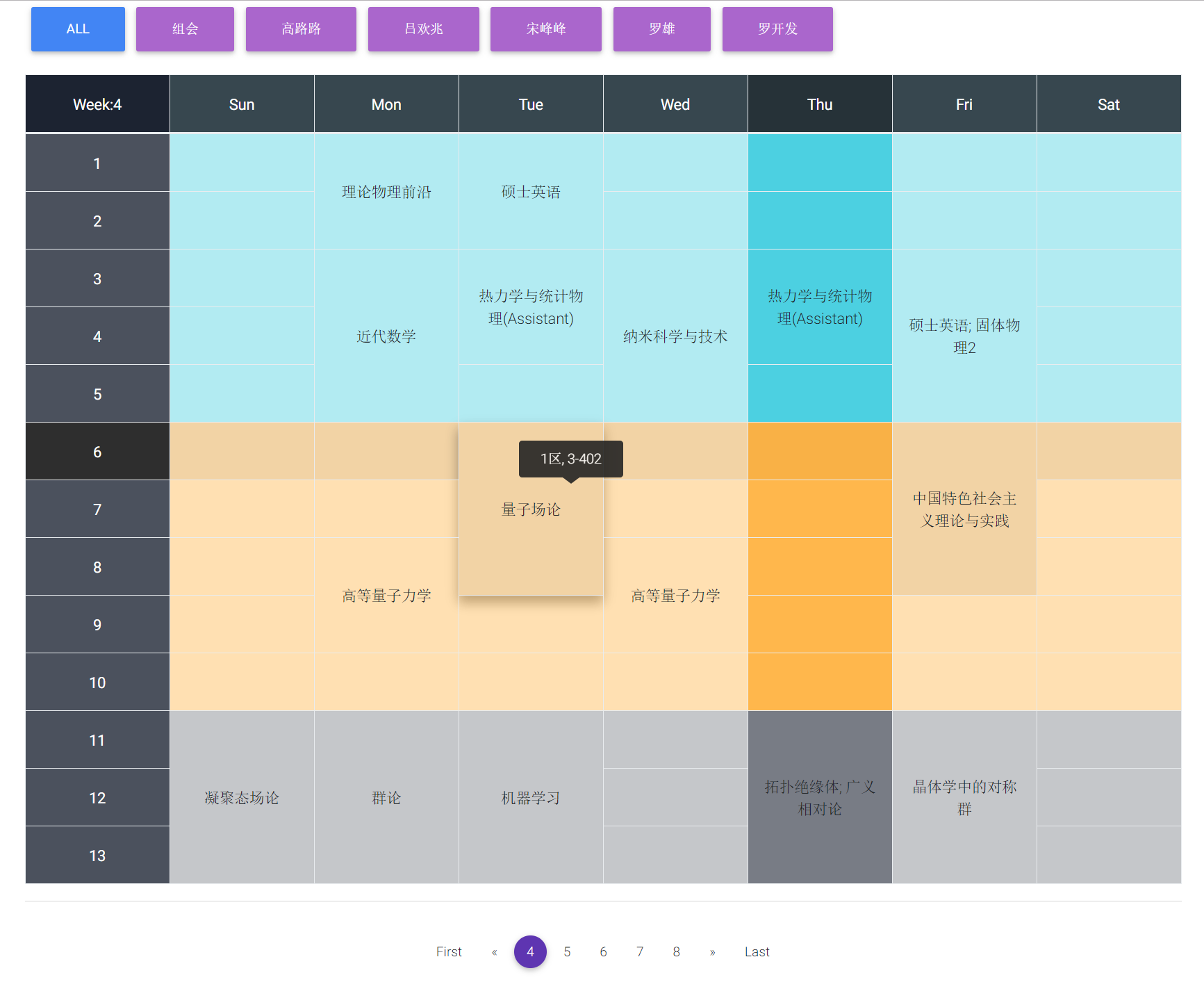 class schedule with address