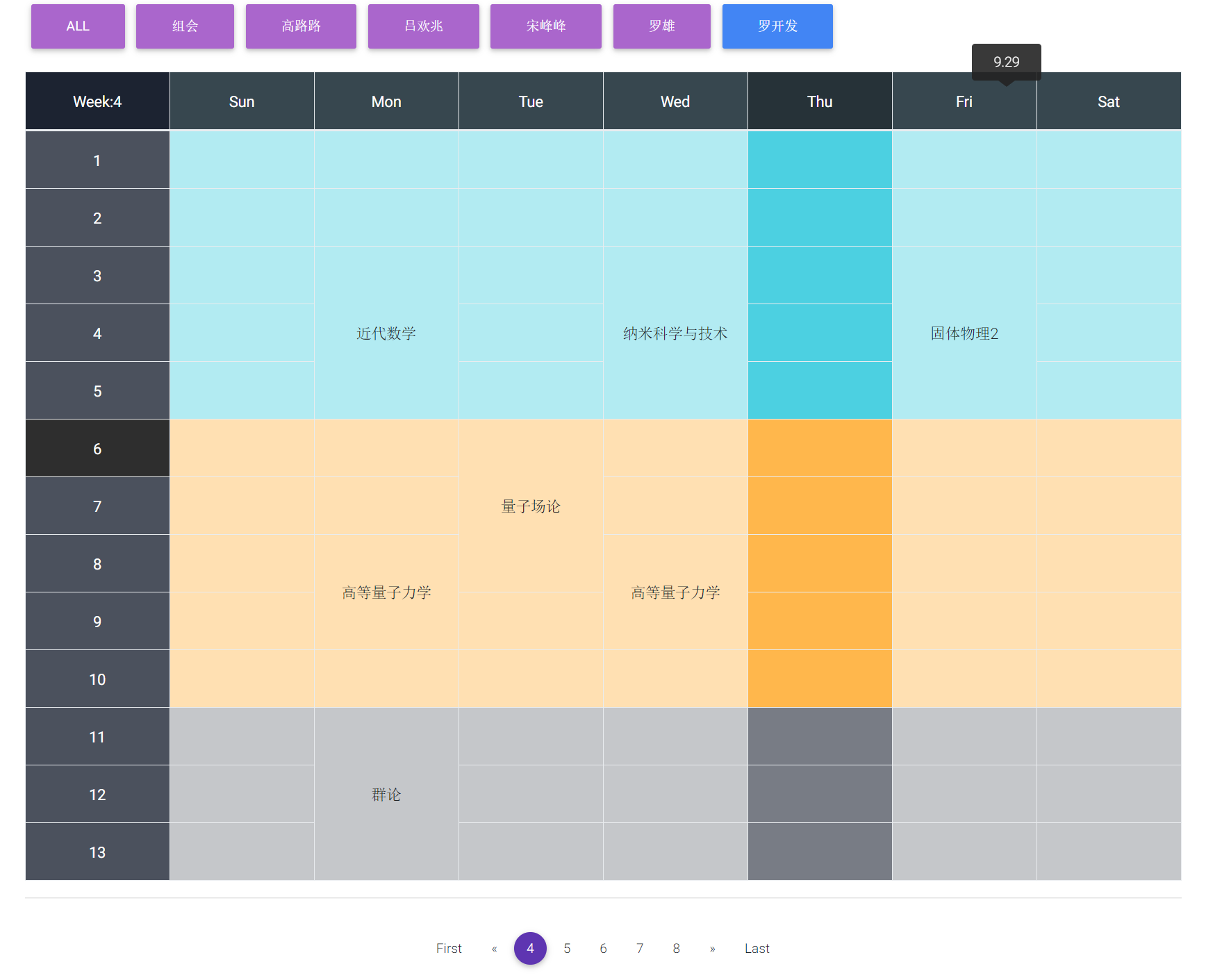 class schedule with date