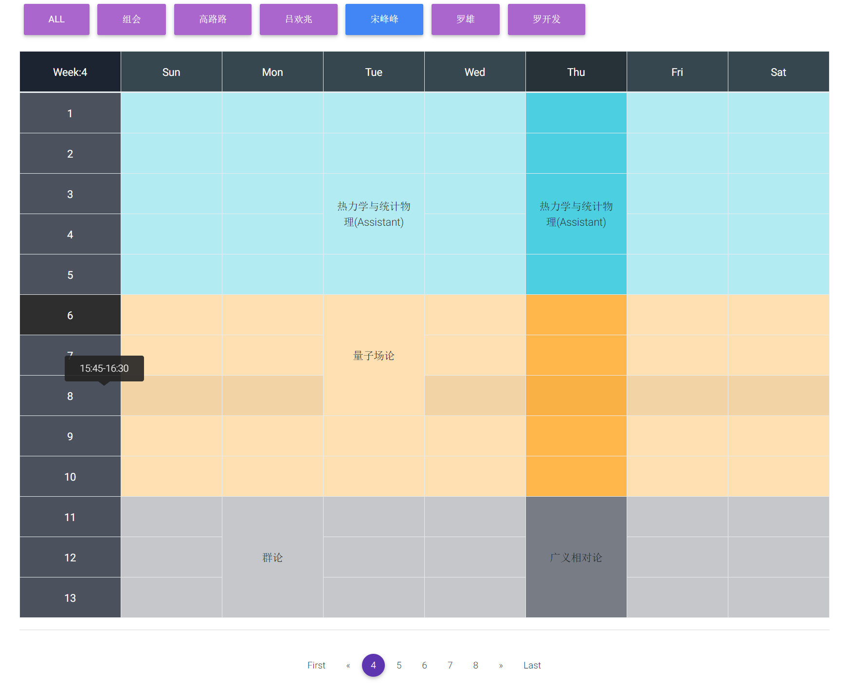 class schedule with time