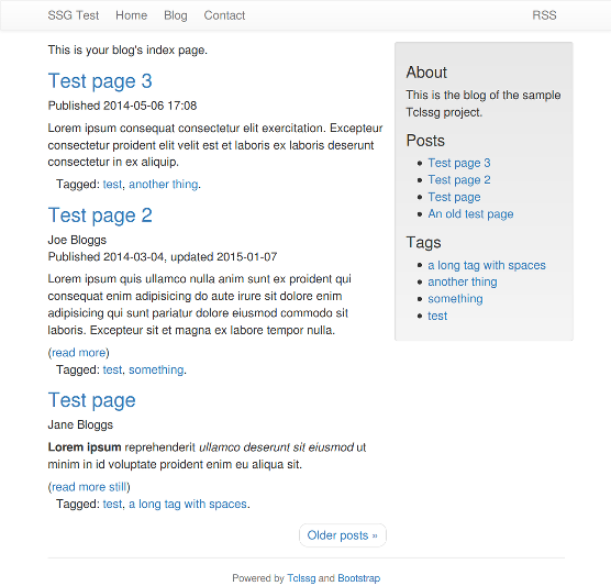 A test page generated by Tclssg