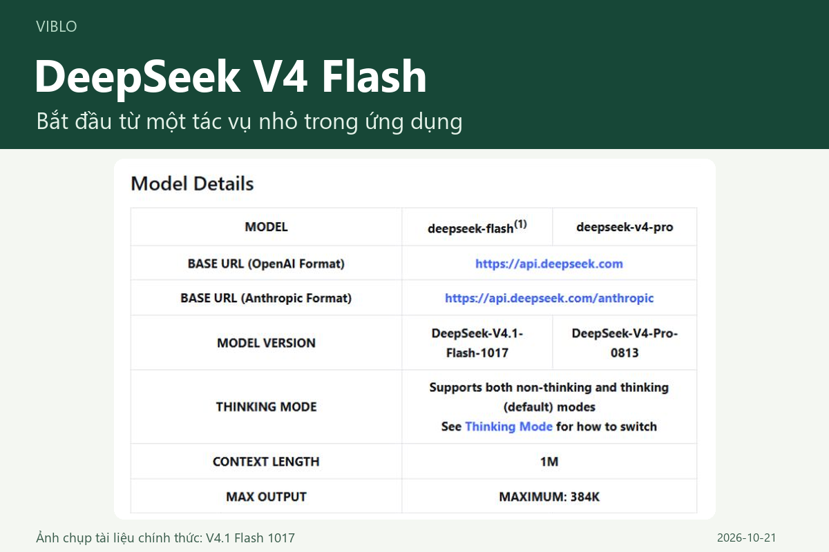 DeepSeek V4 Flash: tiêu đề tiếng Việt cùng ảnh chụp tài liệu chính thức