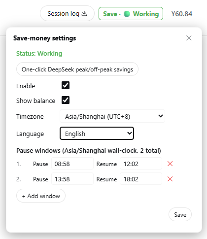 Save-money plugin screenshot