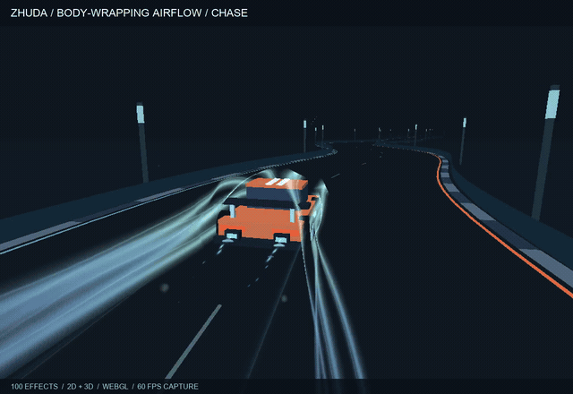 Racing airflow, magic and explosions, rendered in WebGL