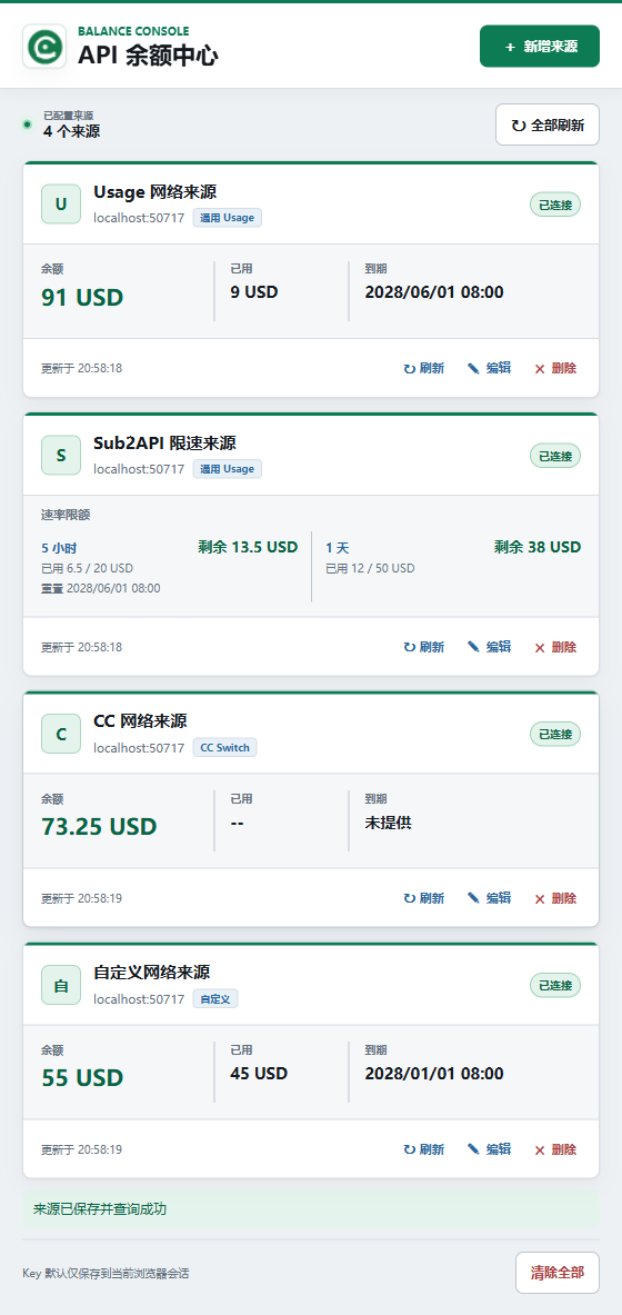 API 余额查询标准视图
