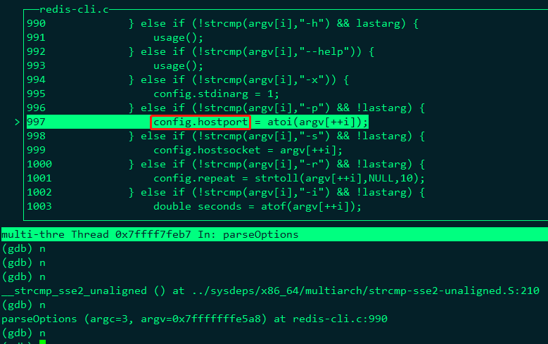 图 2 - 启动 redis-cli 携带的 -p 参数被赋值给 hostport 配置项