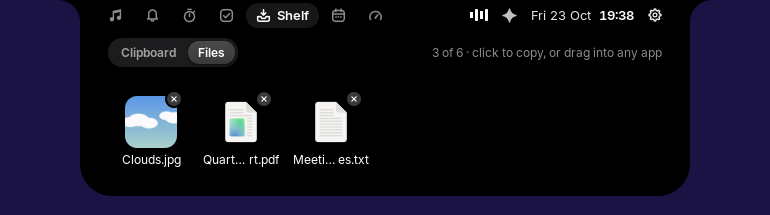 The files tray with a photo, a PDF and a text file