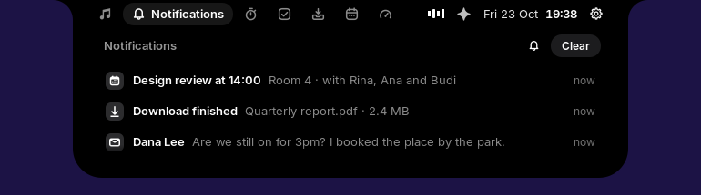 The notifications page