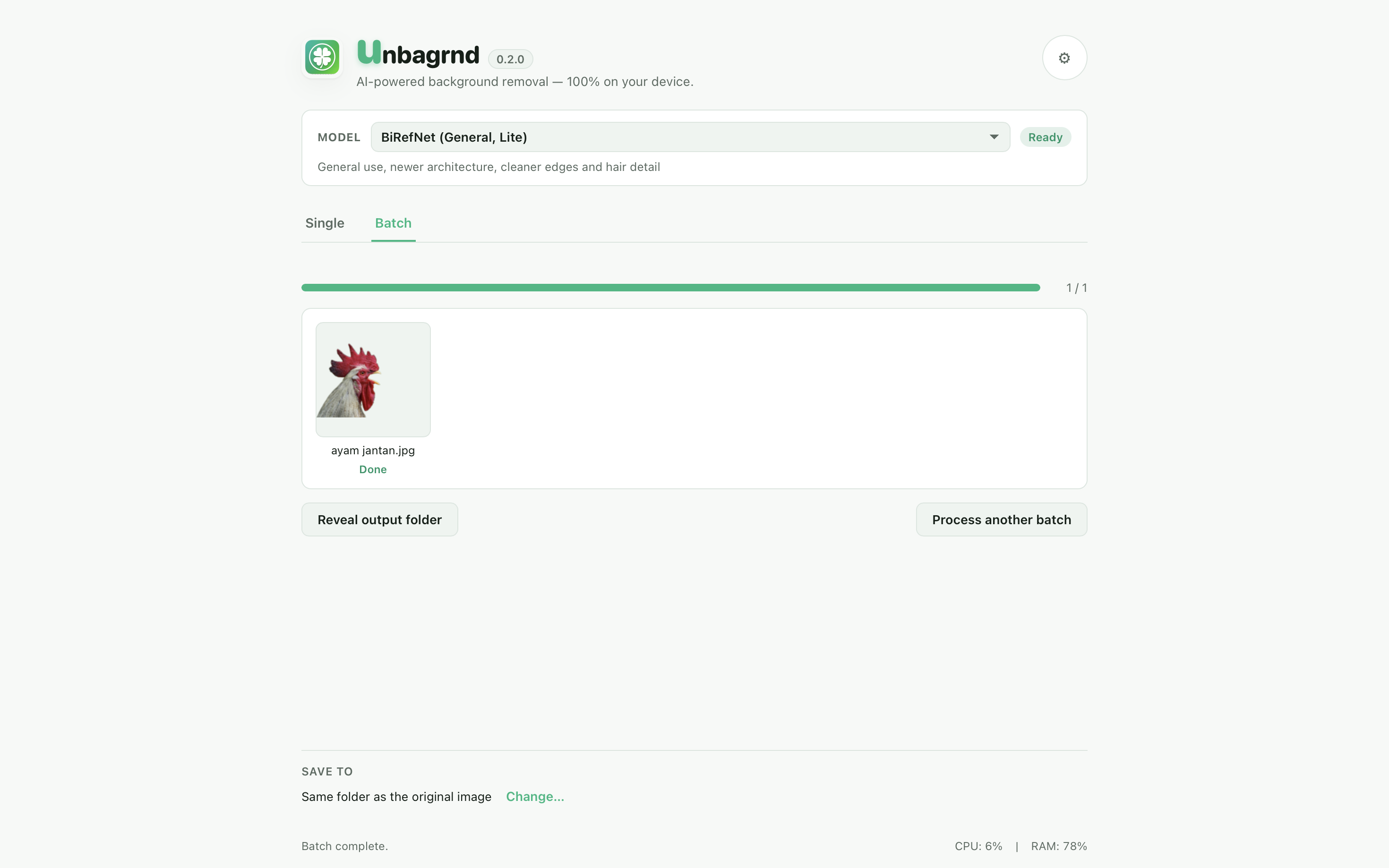 unbagrnd batch results