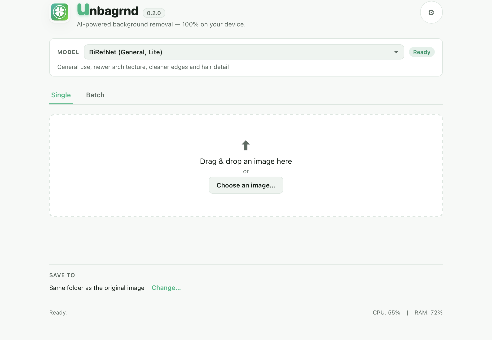 unbagrnd main window