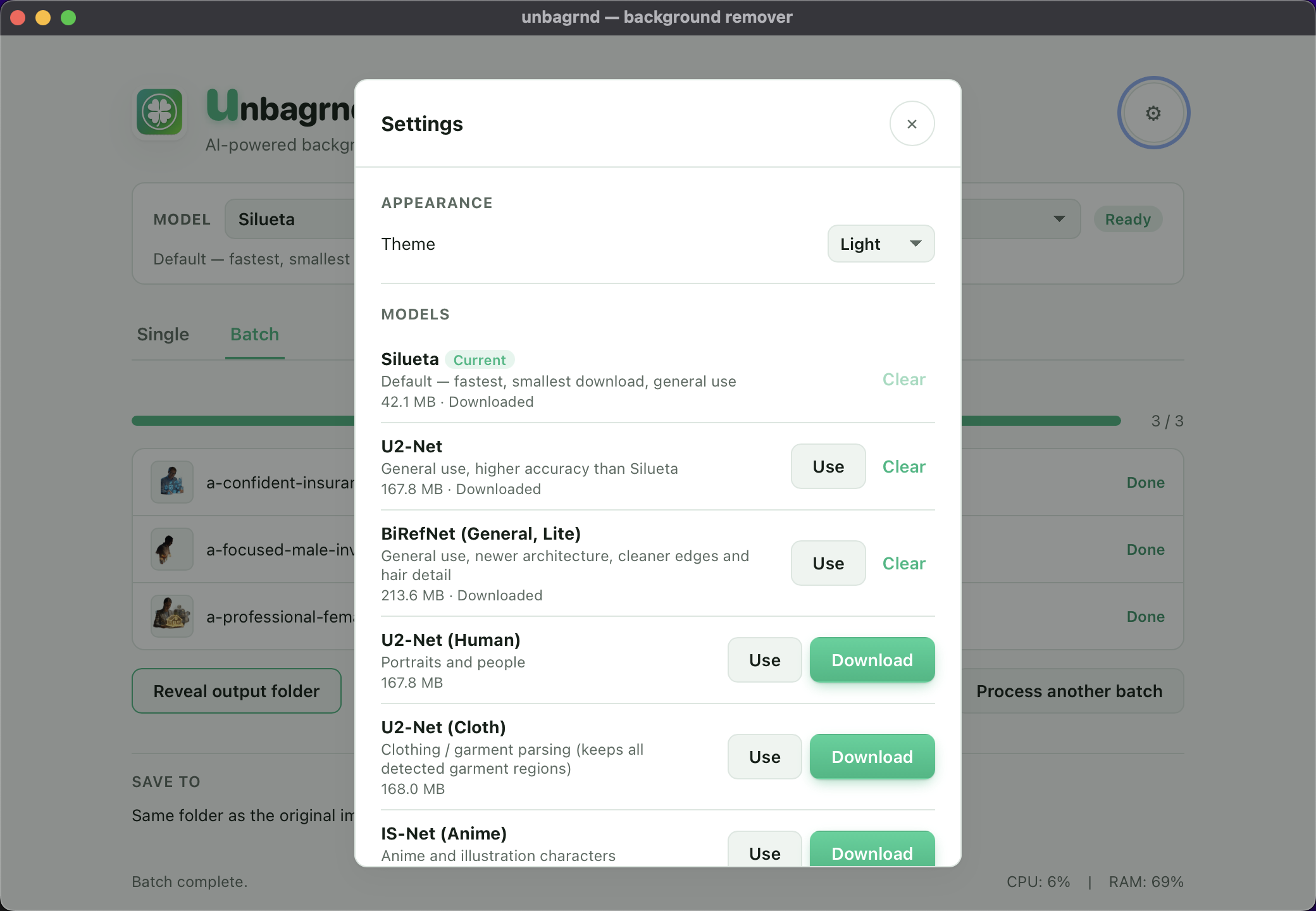 unbagrnd settings