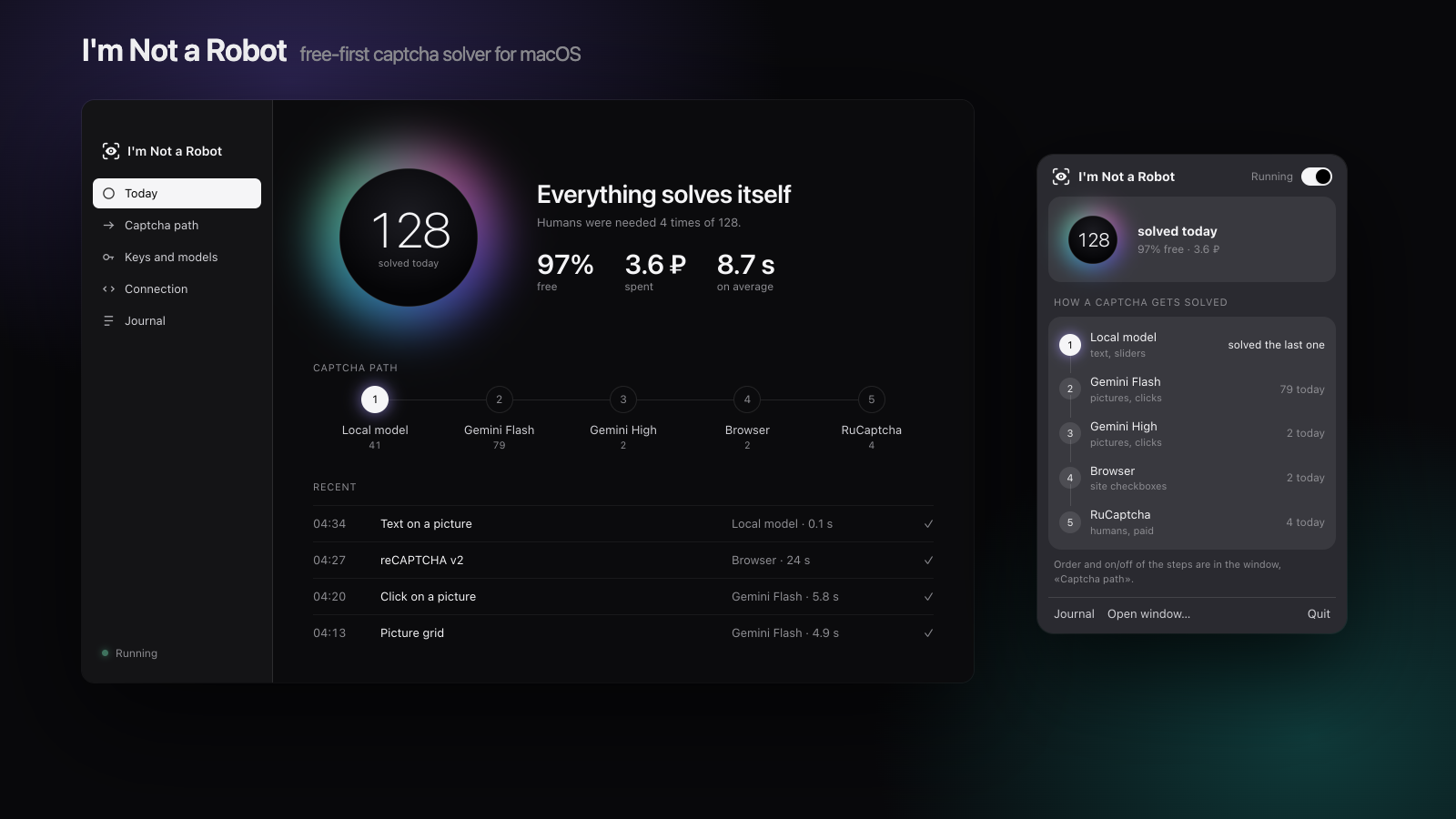 I'm Not a Robot: the window and the menu bar panel, demo numbers