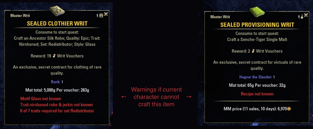 WritWorthy tooltips with skill warnings