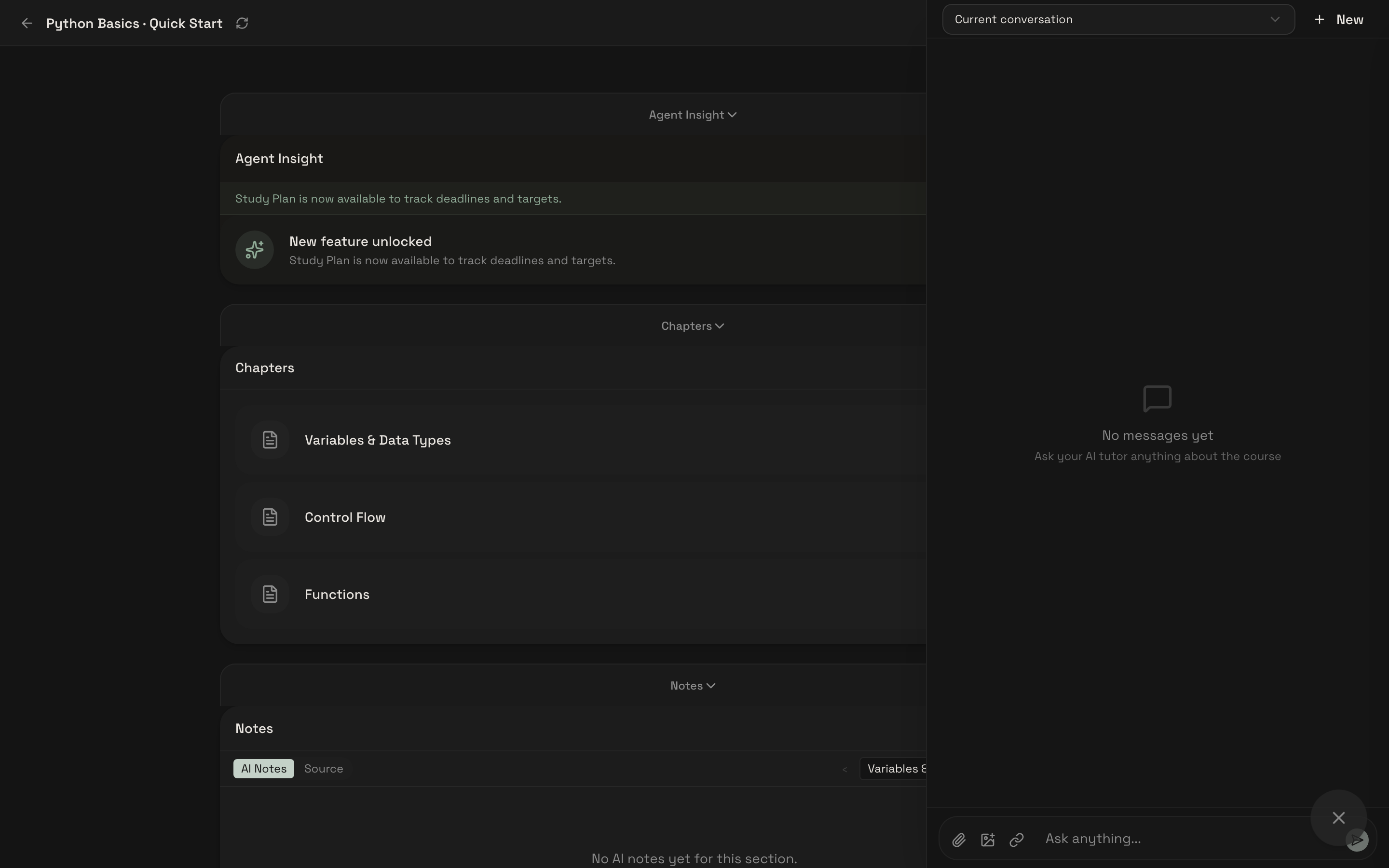 AI tutor chat drawer with workspace