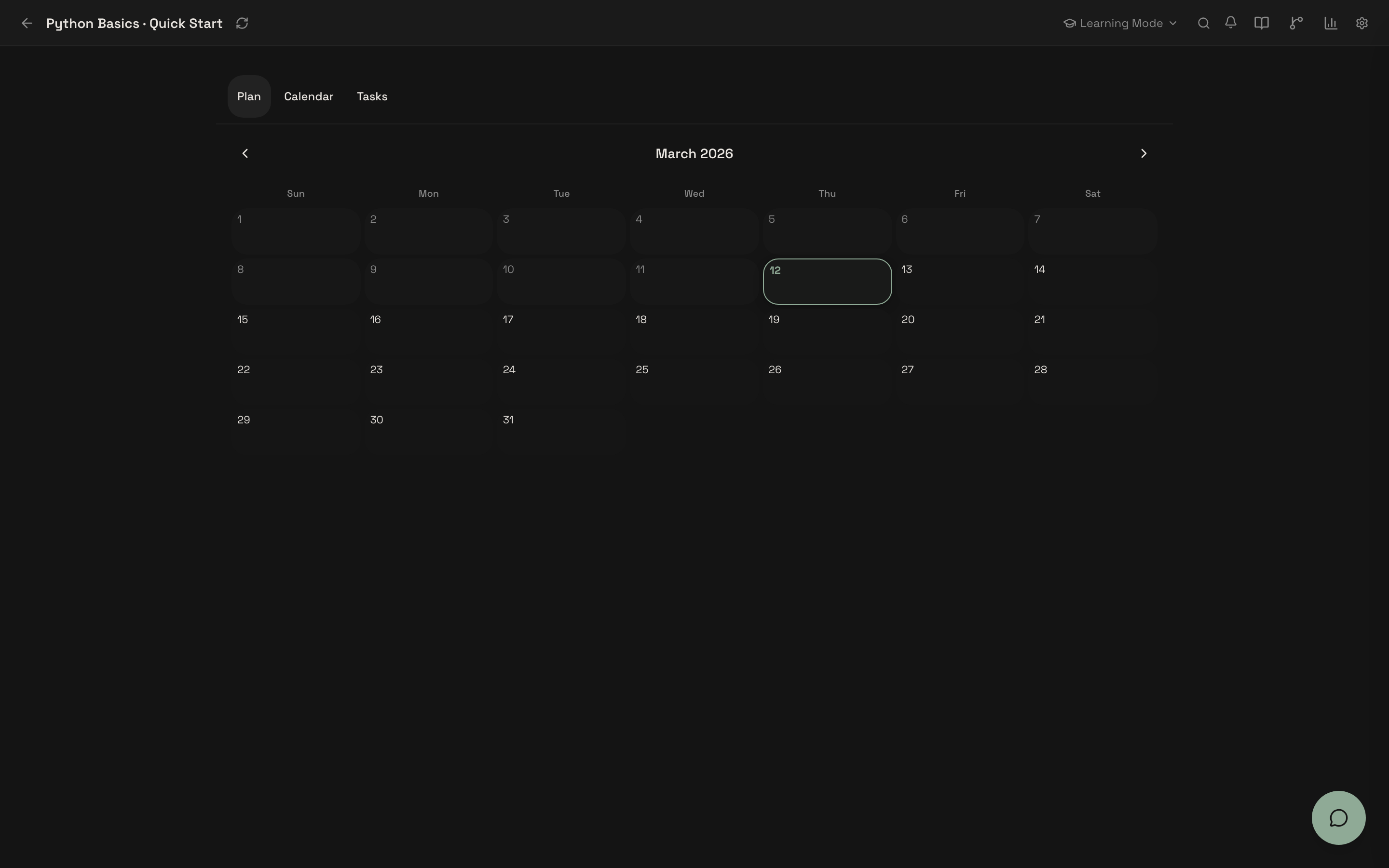 Study plan calendar view