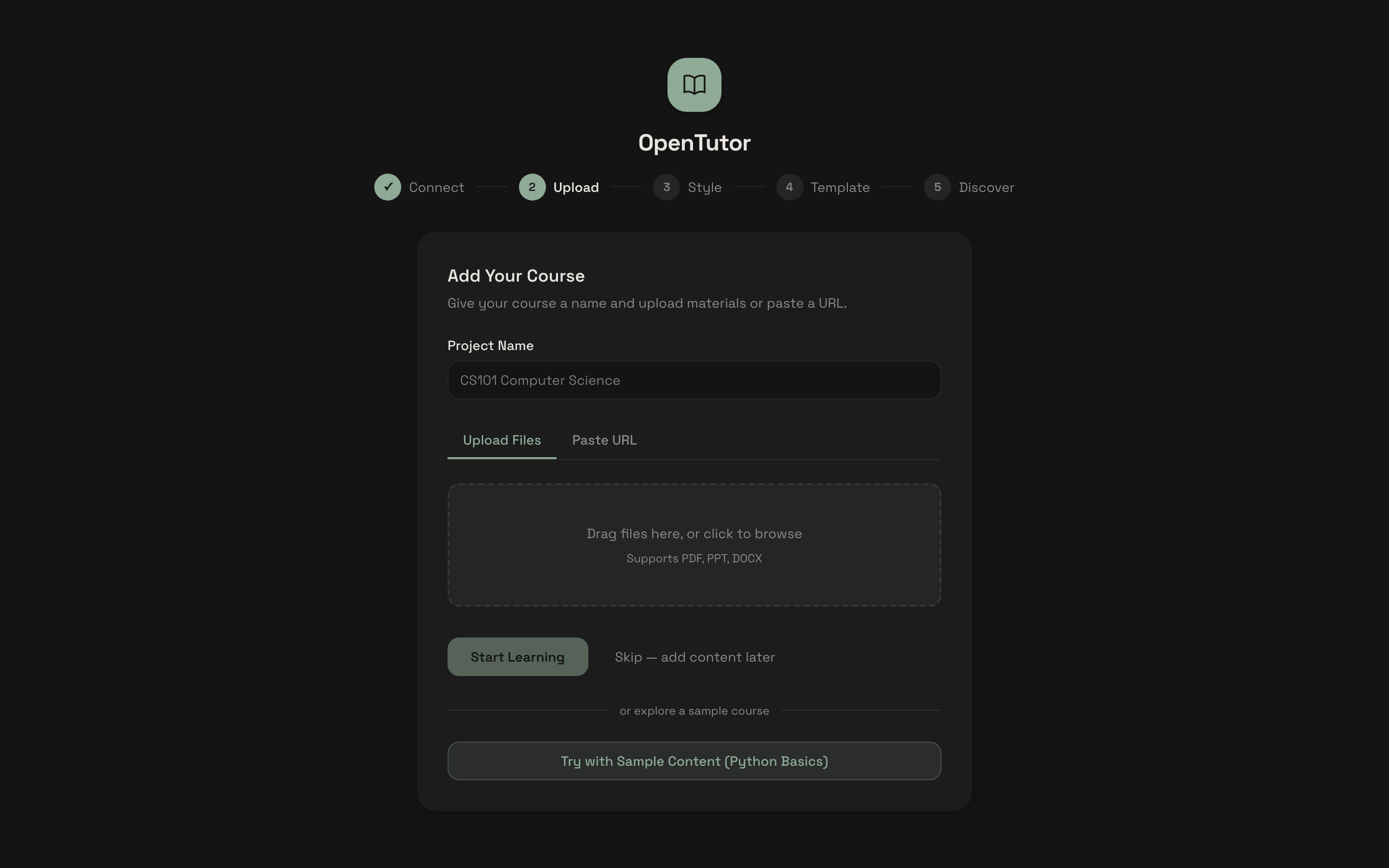 Upload flow — drag and drop PDF