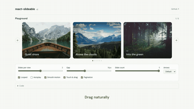 React carousel demo: smooth dragging, looping logos, responsive cards and a short setup snippet