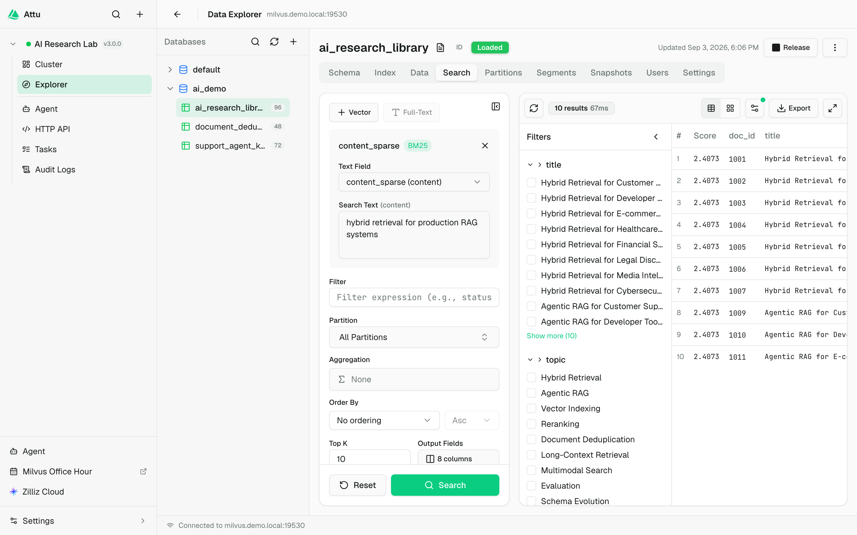 BM25 full-text search over an AI research collection