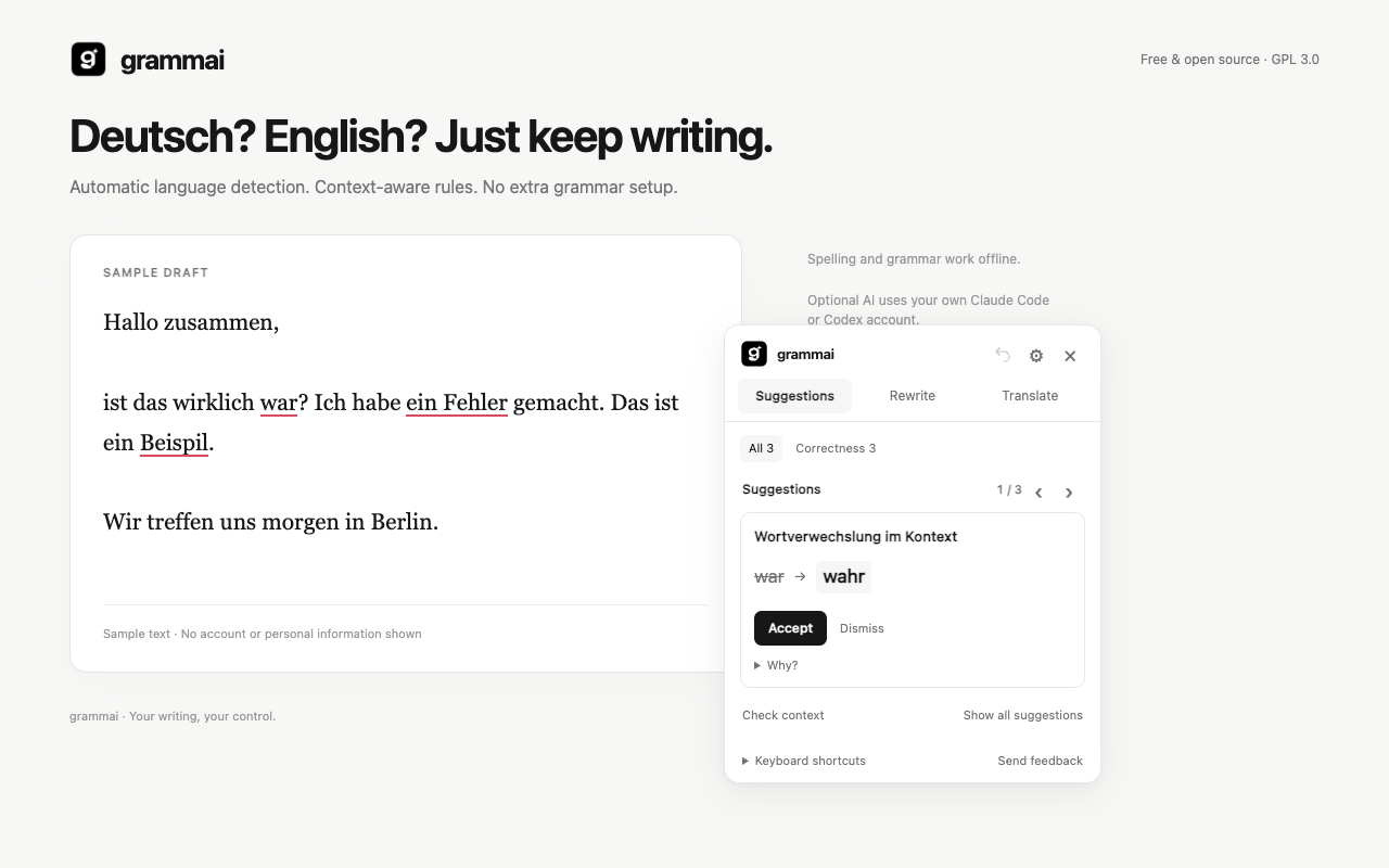 German contextual grammar correction in grammai