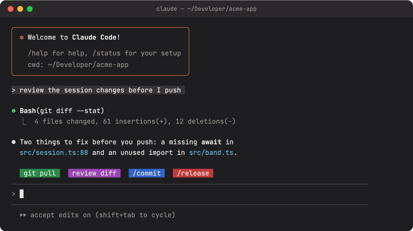 quick-actions running in Claude Code