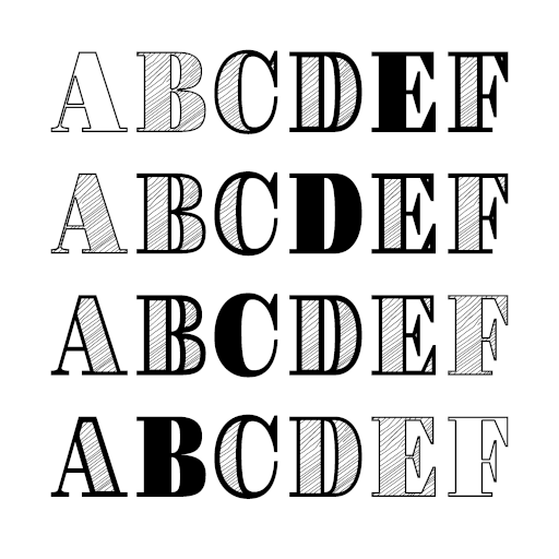 Five different font weights