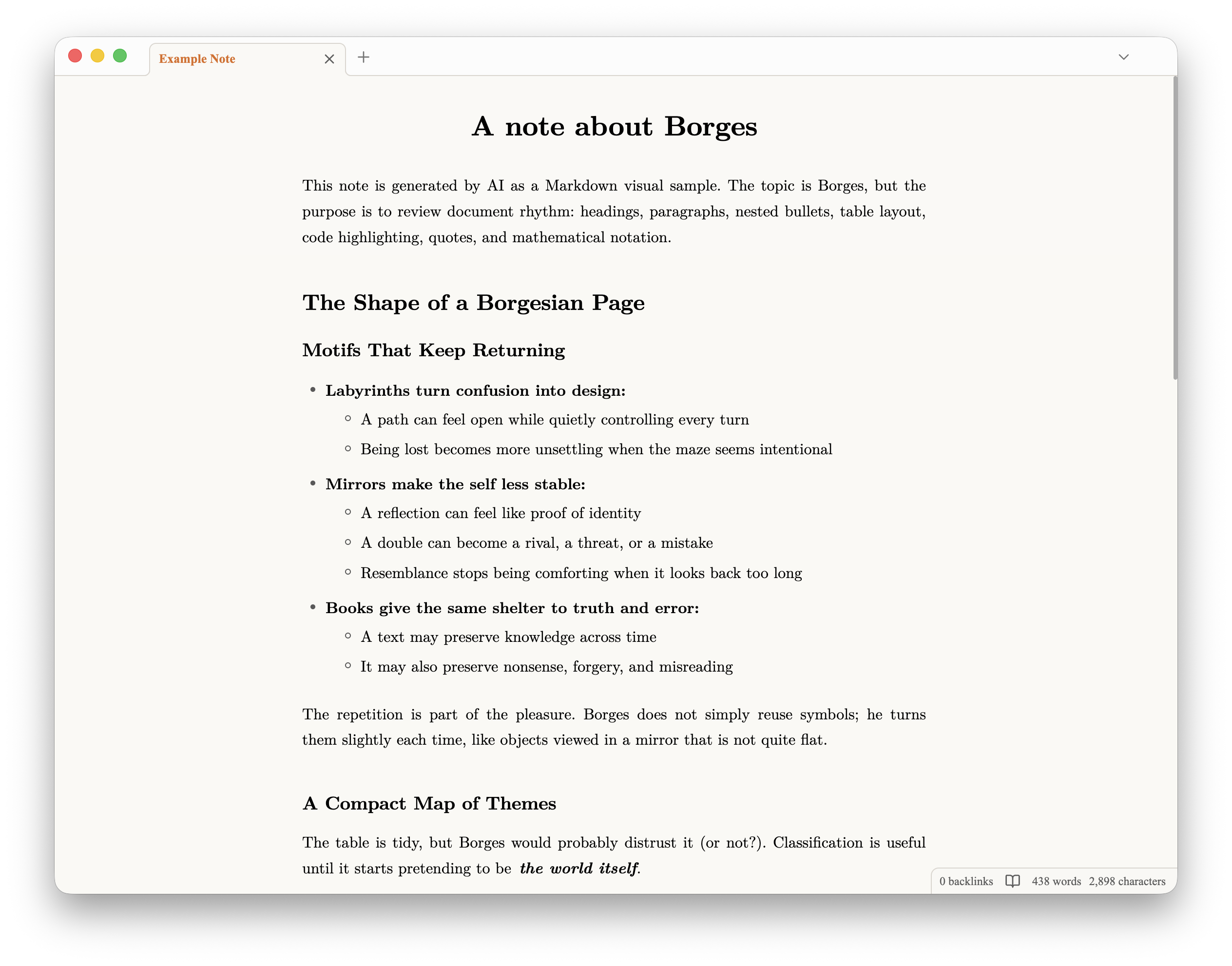 Bullets, prose, and headings in Reading view