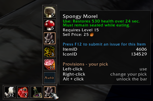 Item bar with the right-click list open