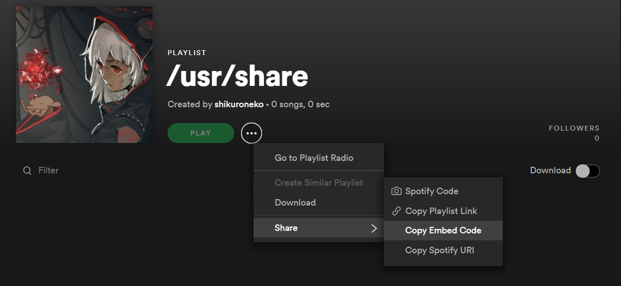 Copy embed code of playlist