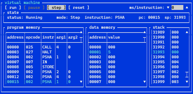 MSP virtual machine control and status view panel