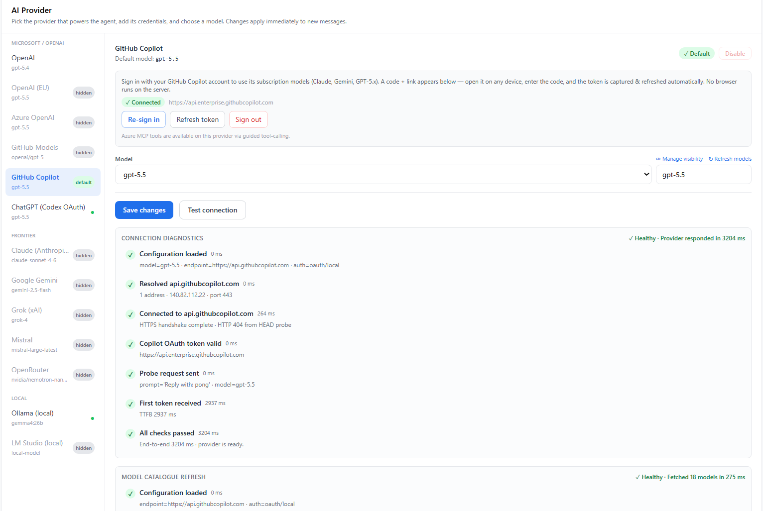 AI provider settings
