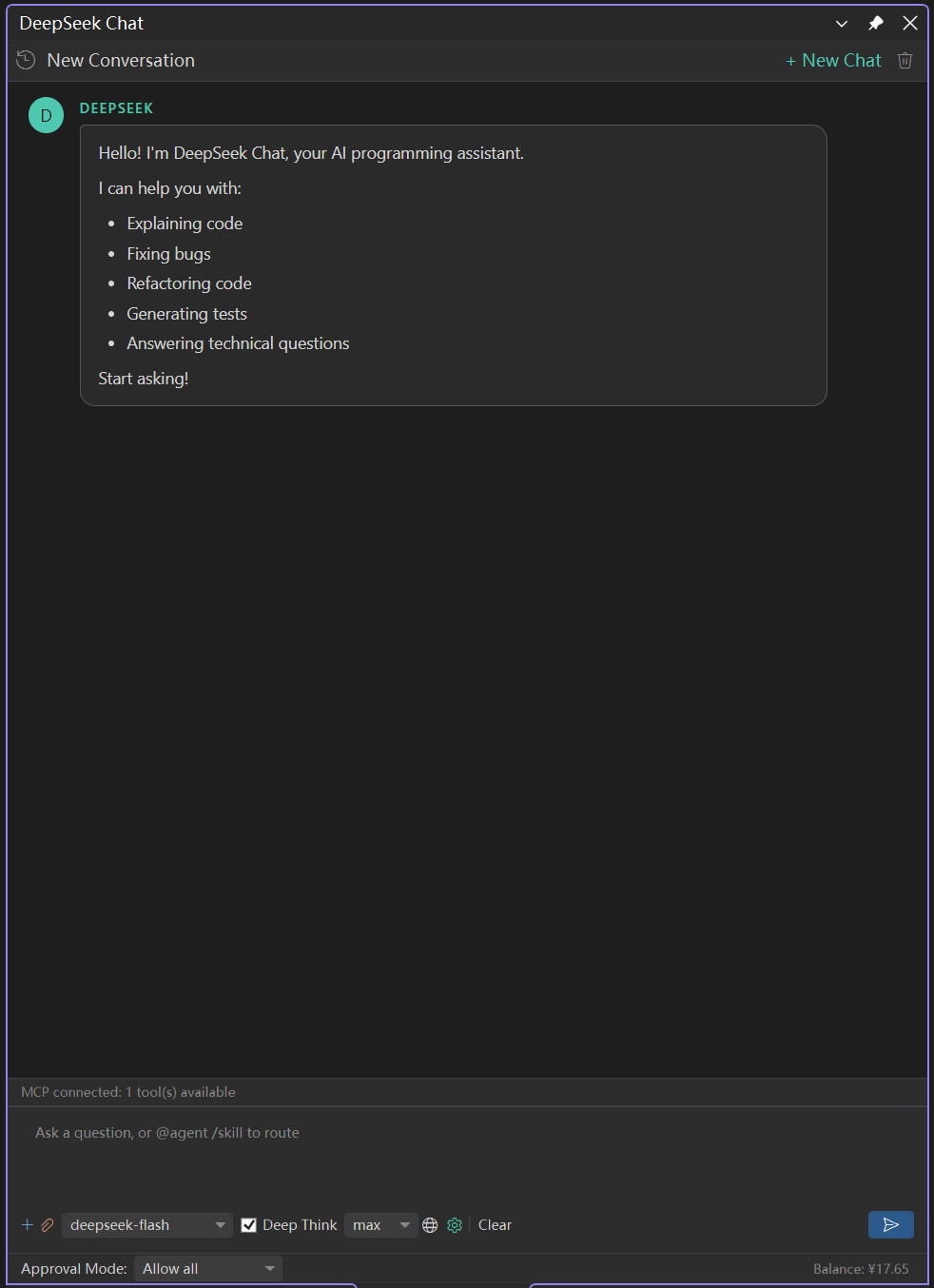 DeepSeek Chat panel
