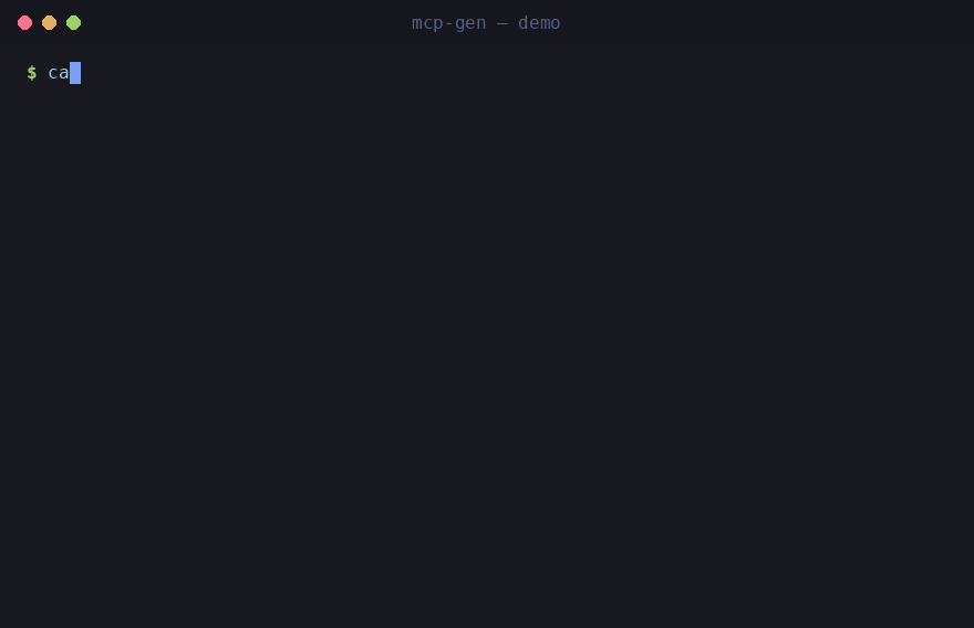 mcp-gen: a typed TypeScript function becomes an MCP server's tool schema