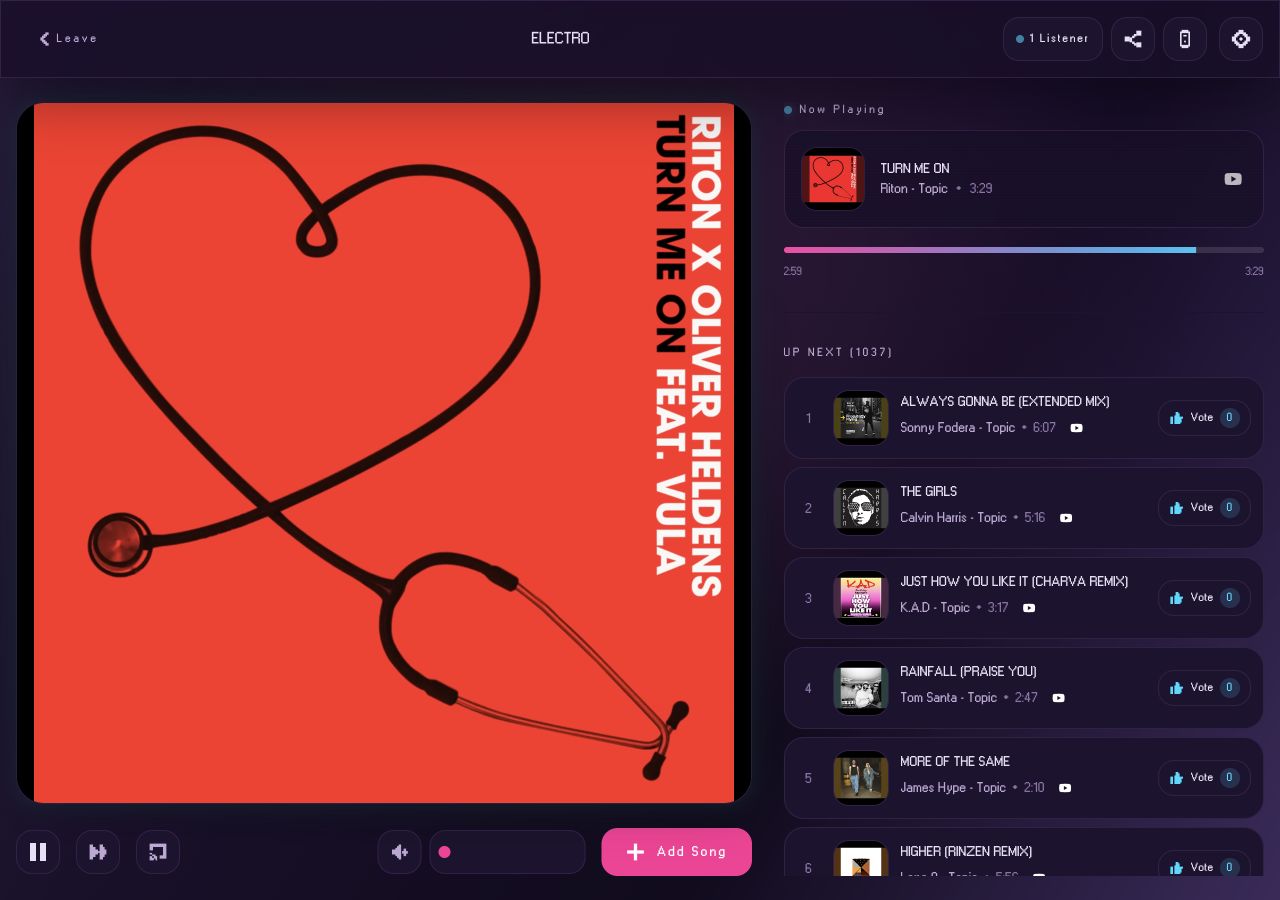 Zoff's room player and shared queue with song voting