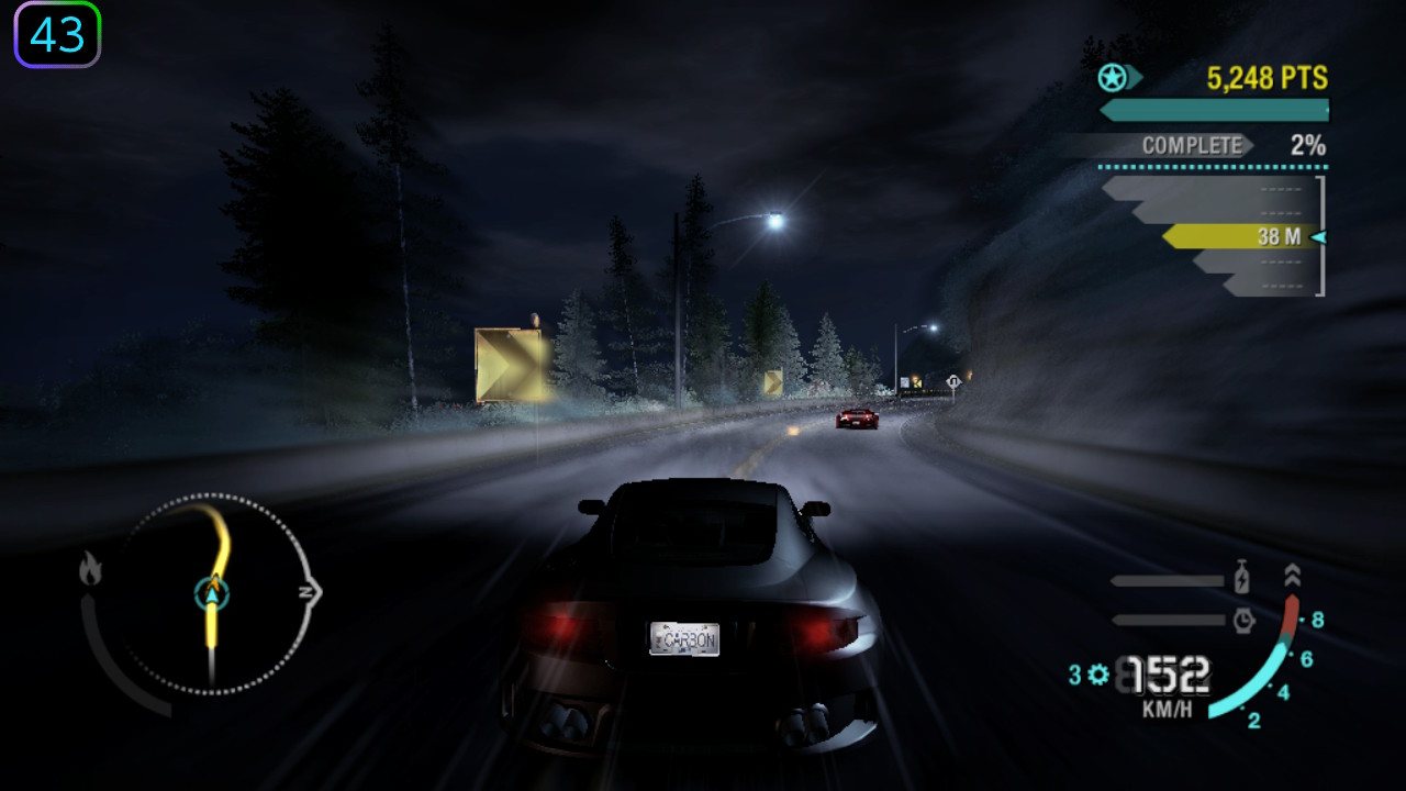Collector's Edition beta, canyon race at night, 43 FPS