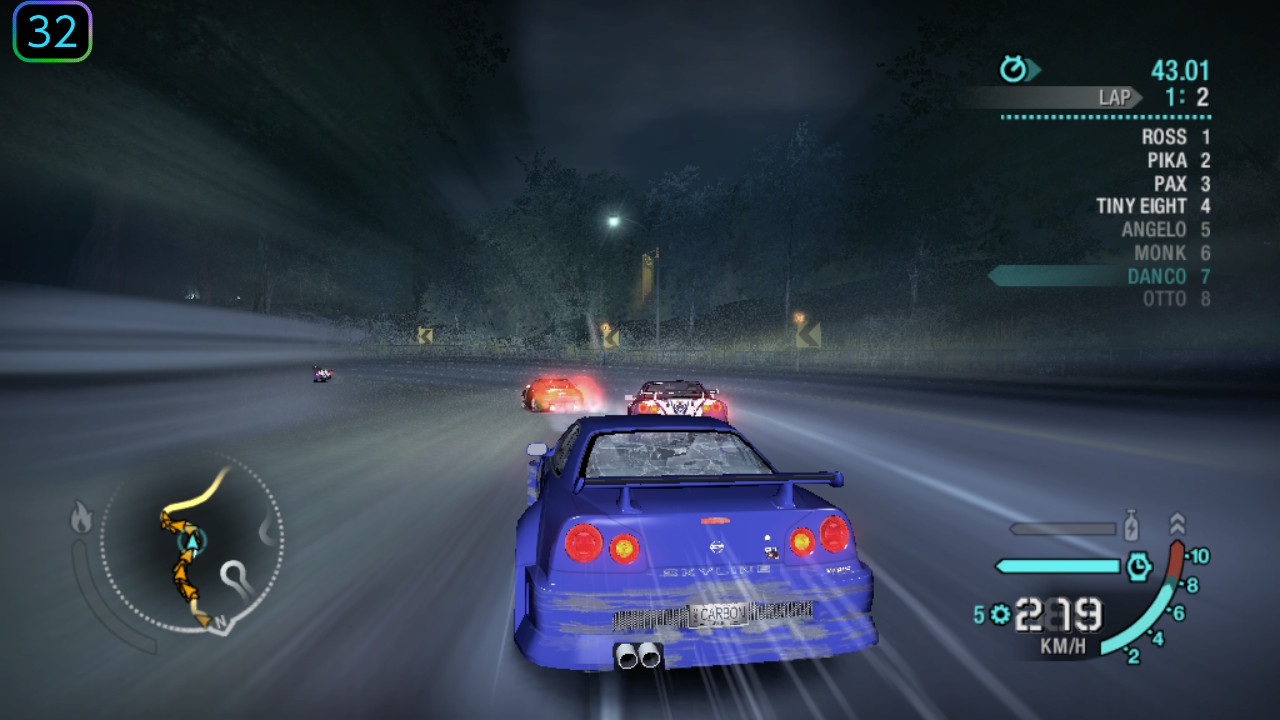 Standard Edition, race on the mountain road at 219 km/h, 32 FPS