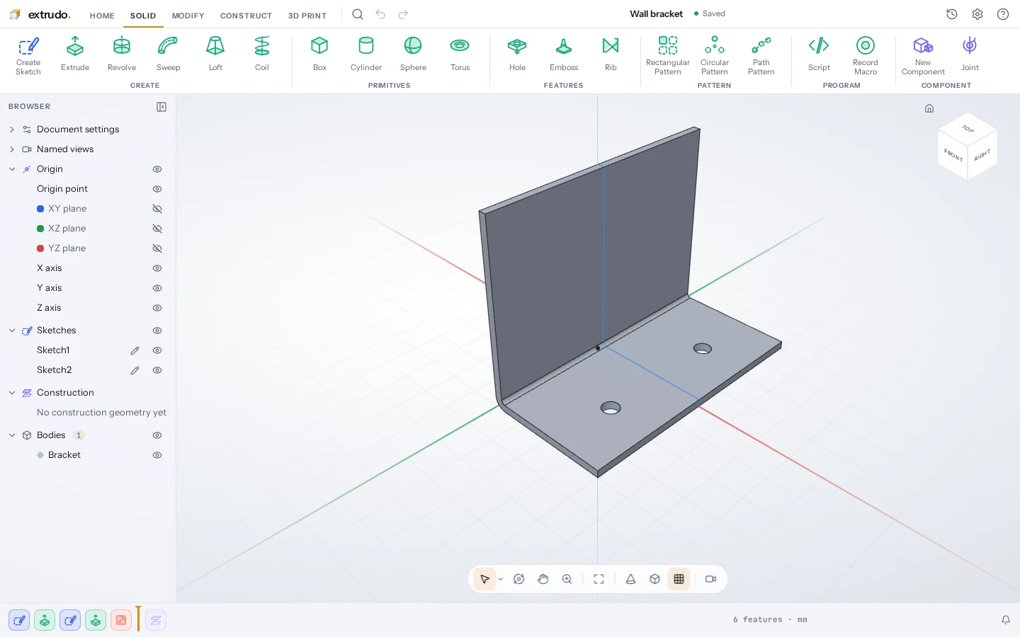 A wall bracket in the 3D view, with its browser, toolbar and timeline